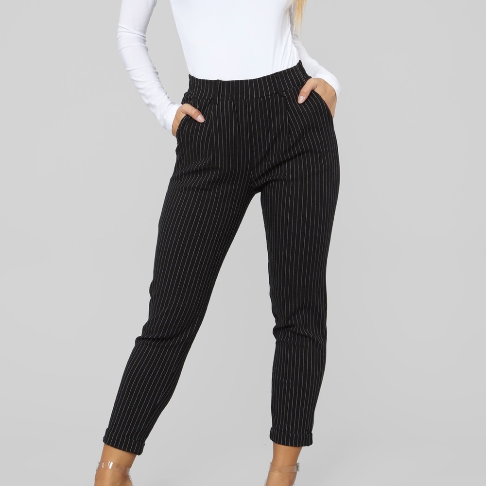 Fashion Nova Striped Pants black/white